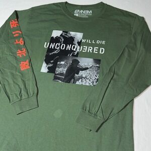 Eminem I Will Die Unconquered Long Sleeve Graphic Tee Shirt Olive Green Mens L